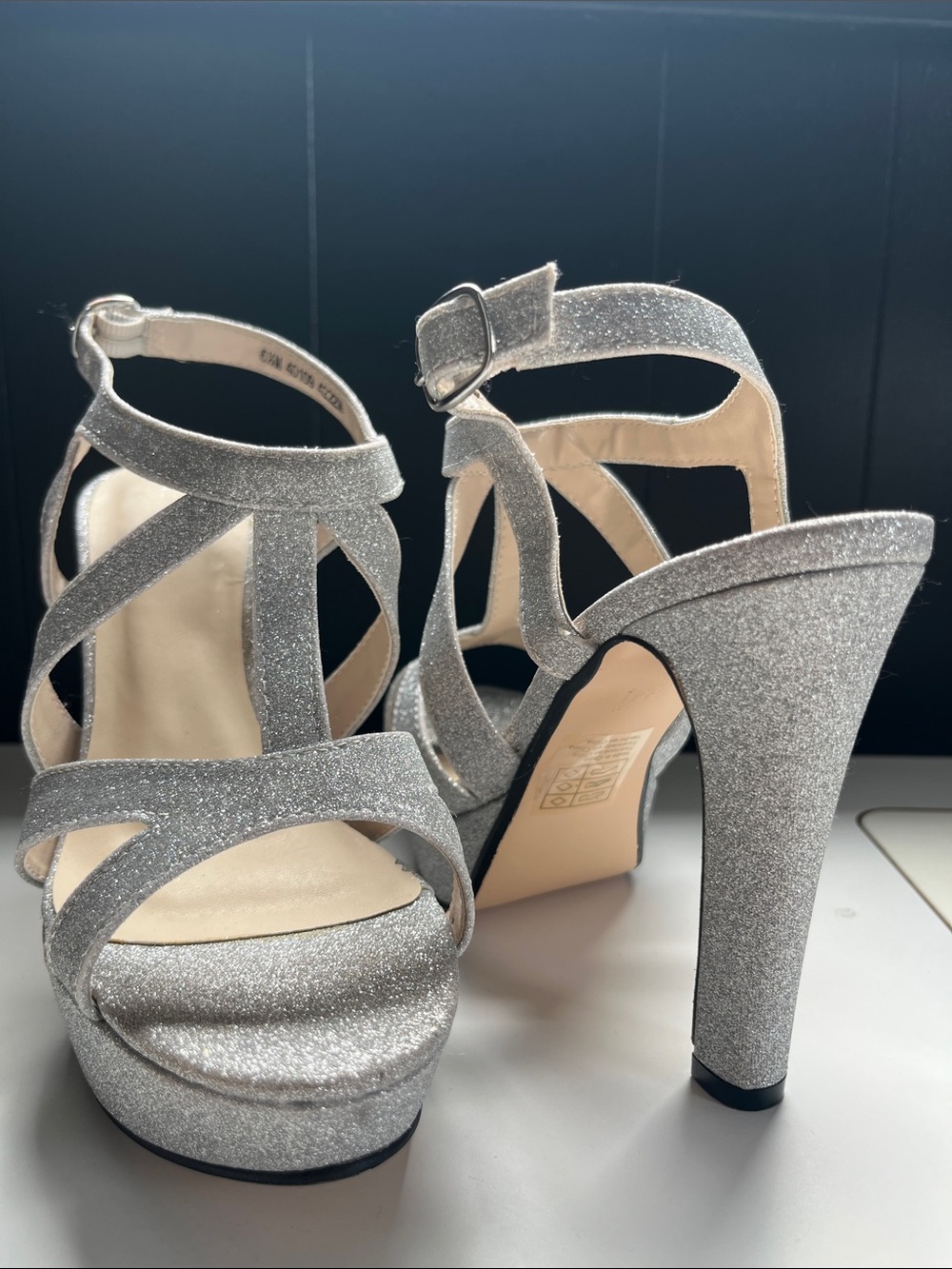 Silver Glitter Platform Heel Sandals